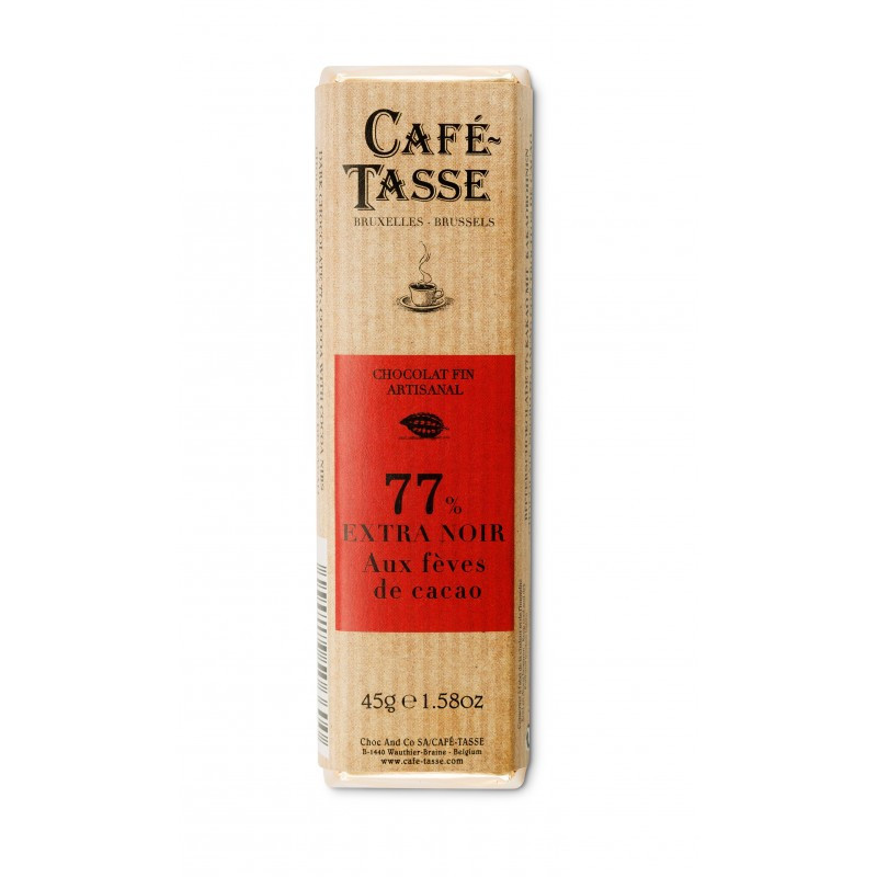 Barre de chocolat noir 77% de cacao Café-Tasse - 45g Barre de chocolat noir 77% de cacao Café-Tasse - 45g