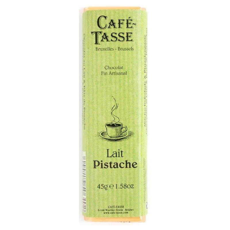 Barre de chocolat au lait pistache Café-Tasse - 45g Barre de chocolat au lait pistache Café-Tasse - 45g