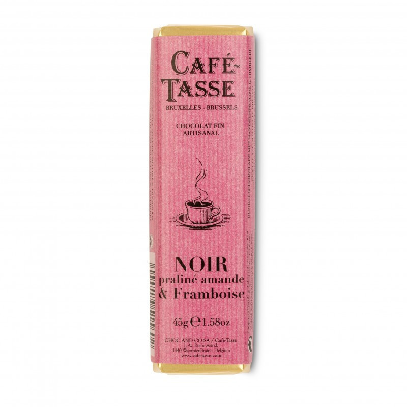 Barre de chocolat noir praliné framboise Café-Tasse - 45g Barre de chocolat noir praliné framboise Café-Tasse - 45g